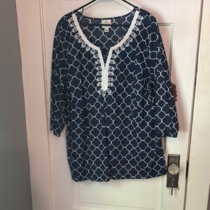 St. John's Bay Navy and White Tunic Top
